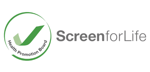 Screen for Life logo: green circular emblem with a check mark and 'Health Promotion Board' text, followed by 'Screen for Life' to the right